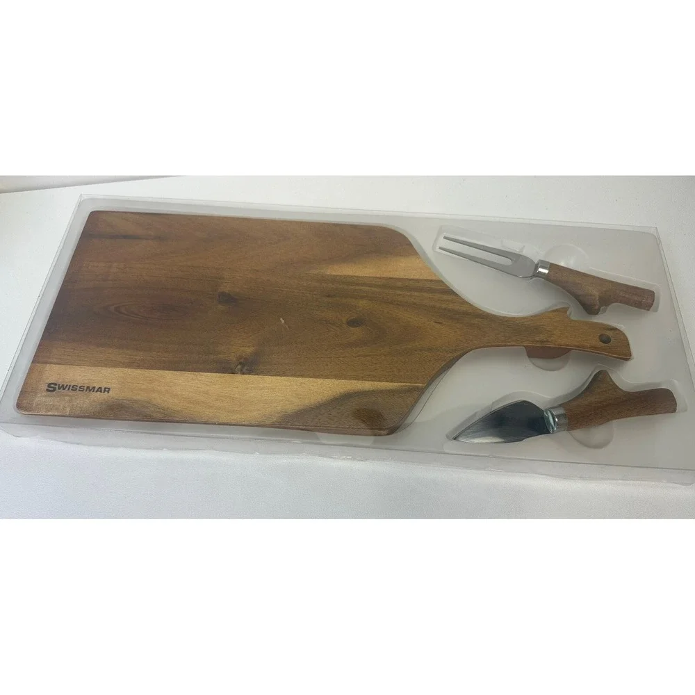 NIB Swissmar Acacia Wood Cheese And Knife Set 14